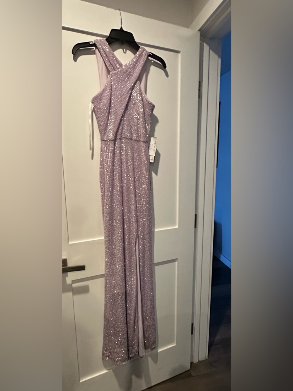 Xscape Prom Dress Sequin cross neck formal, Evening Gown,Elegant Sparkle